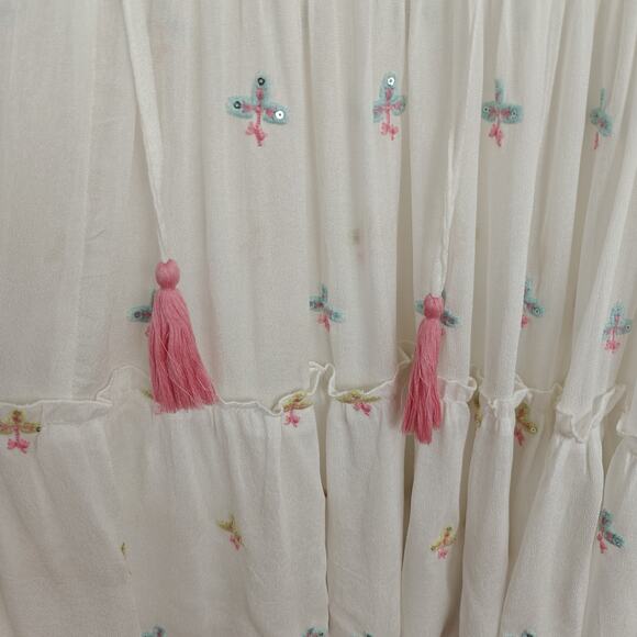 Miss June Paris Embroidered Cover Up Dress One Size Bell Sleeves Beach Boho - Picture 4 of 11